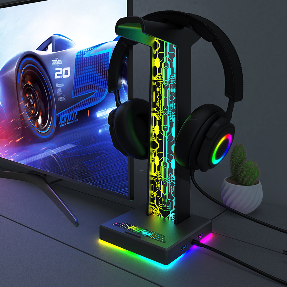 Headset Stand Rgb - RGB Gaming Headphone Stand Dual USB