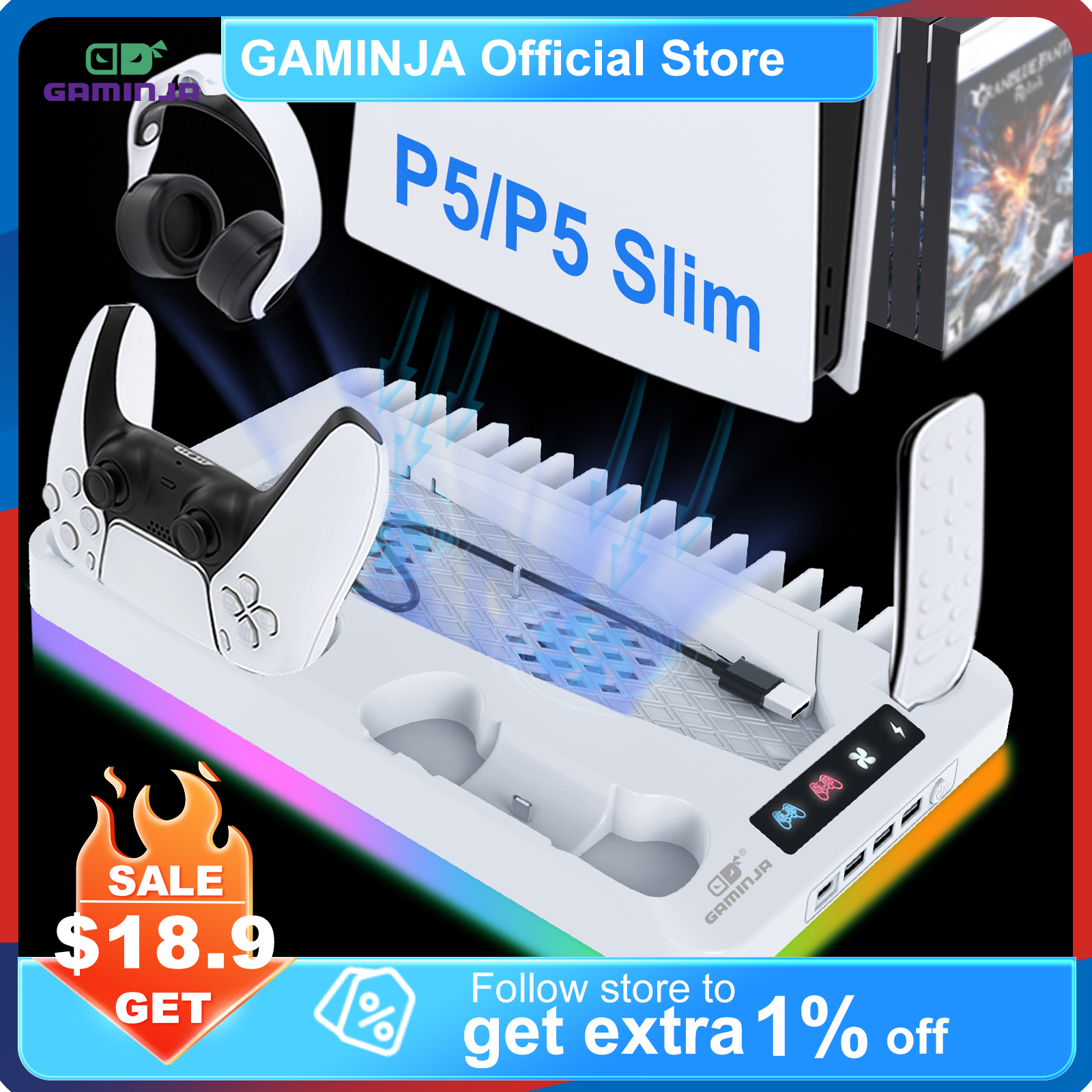 Headset Stand Rgb - GAMINJA RGB Cooling Stand for PS5